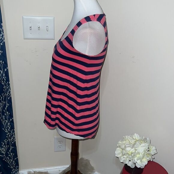 Lilly Pulitzer Navy Pink Striped Sleeveless Tank Top Exposed Zip sz XS - Picture 2 of 8